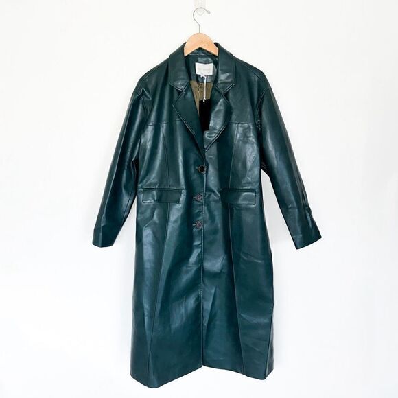 DEPT. ANONYM Jackets & Blazers - DEPT. ANONYM Women’s Forest Evergreen Vegan Leather Pinch Pleat Trench Coat